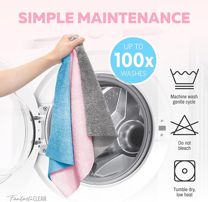 Fantasticlean XL Tear-Away Microfiber Cleaning Cloth Roll, 16'' by 16''- 36 Sheets, Thick & Large Detailing Towels, Ultra Absorbent, Lint-Free Reusable Wipes for Home, Car or Outdoor (Glossy Pink)