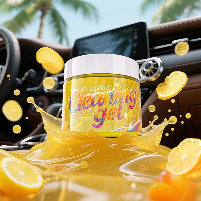 ASFSKY Car Cleaning Gel (Yellow,Lemon) Cleaning Putty Universal Dust Cleaning Car Interior Cleaner Keyboard Dust Remover Car Slime Gifts for Men Women Girl（1 Pack）