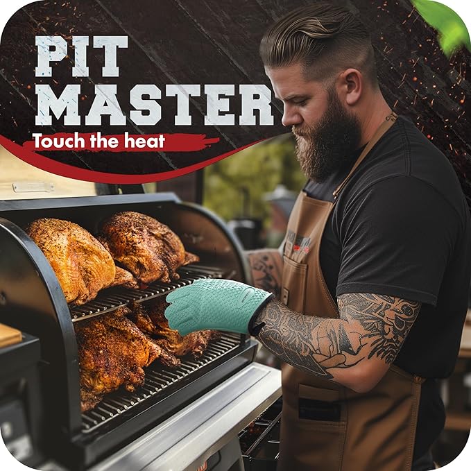 KITCHEN PERFECTION S Silicone Smoker Oven Gloves -Extreme Heat Resistant BBQ Gloves -Handle Hot Food Right on Your Grill Fryer Pit|Waterproof Oven Mitts |Superior Value Set+3 Bonuses