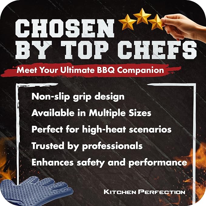 KITCHEN PERFECTION Silicone Smoker Oven Gloves -Extreme Heat Resistant BBQ Gloves -Handle Hot Food Right on Your Smoker Grill Fryer Pit|Waterproof Oven Mitts Grill Gloves |Superior Value Set+3 Bonuses