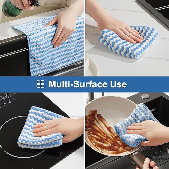 JOYMOOP Microfiber Cleaning Cloths – 18 Pack, 10" x 10", Blue – Reusable, Lint-Free, Super Absorbent Towels for Kitchen, Car, and Household Cleaning
