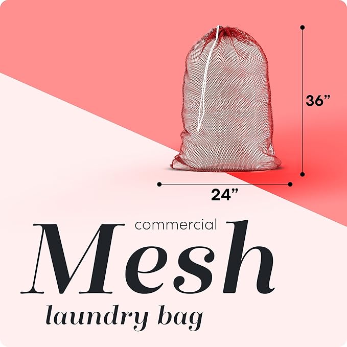 Handy Laundry Mesh XL Laundry Bags - Durable, Machine Washable with Secure Drawstring Closure - Perfect for College Dorms, Laundromats, Apartments (Red, Large 24" x 36", 2-Pack)