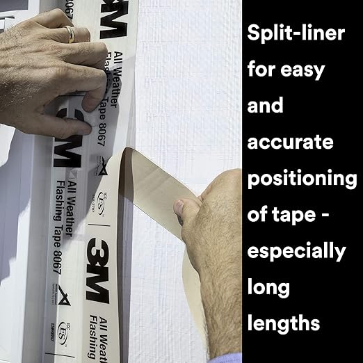 3M All Weather Flashing Tape 8067, 9 in x 75 ft, 1 Roll, Adhesive Backed Split Liner, Prevents Moisture Intrusion, Waterproof Flashing Seals Doors, Windows, Openings in Wood Frame Construction