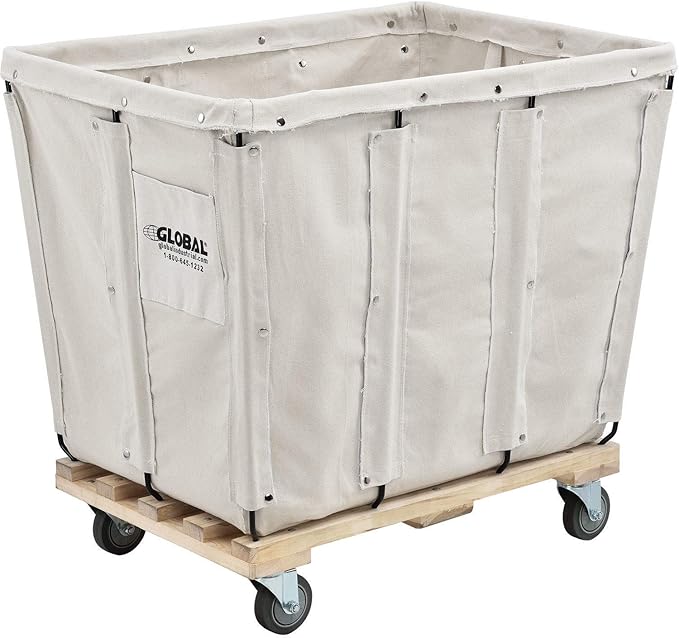 Global Industrial 12 Bushel, Canvas Basket Bulk Truck, 36" L x 26" W x 33-1/2"H, Unassembled, Rolling Laundry Cart, Commercial Material Handling Cart with Swivel Rubber Casters