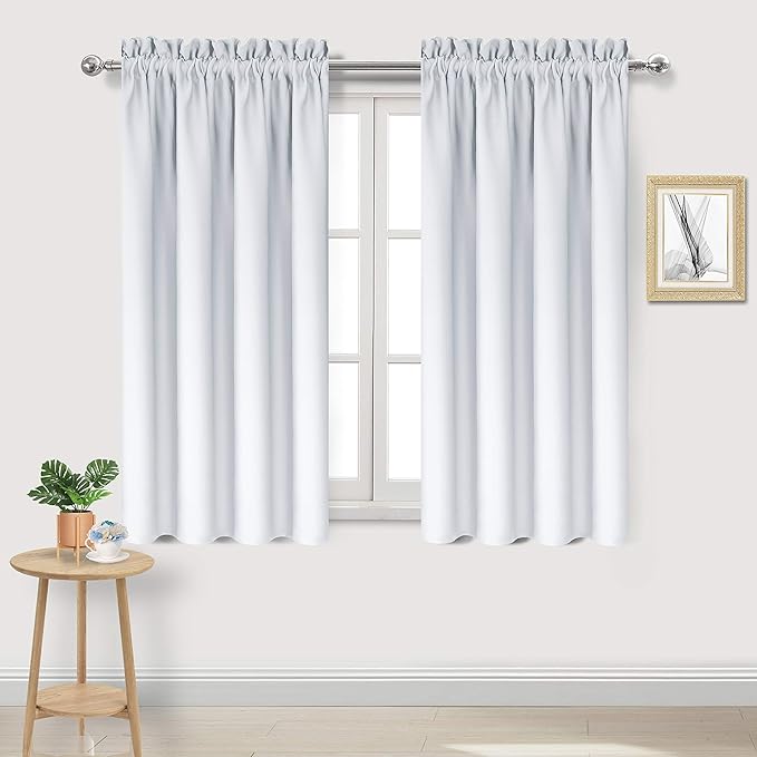 DWCN Blackout Curtains Room Darkening Thermal Insulated Bedroom Curtains Window Treatments, 42 x 45 inches Long, Set of 2 Greyish White Rod Pocket Drapes