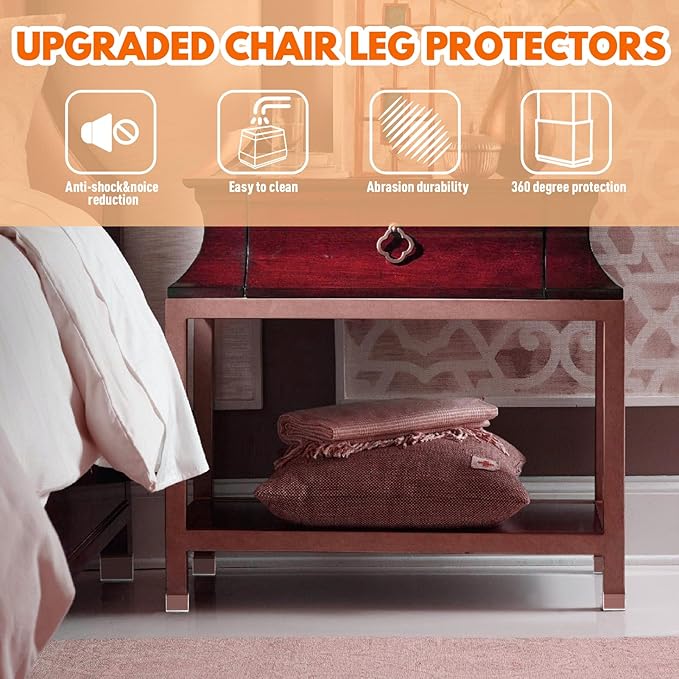 Rectangle Chair Leg Protectors for Hardwood Floors,16 PCS Silicone Covers to Protect Wood Tile Floors Felt Pads Furniture Leg Caps Reduce Noise. Easy to Move. (Clear,1.5 x 2.5 Inch, Rectangular)