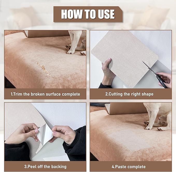 Azobur Fabric Couch Repair Patch 8.3 x 11 inches,Self-Adhesive Fabric Repair Patch for Furniture,Handbag,Sofa,Car Seats-(Light Grey)