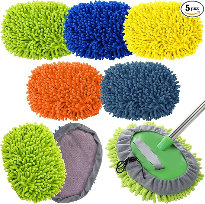 Layhit 5 Pcs Car Wash Mitt Set, Brush Not Included, Microfiber Mitt Cleaning Car Truck Washing Tools Kit RV Pickup Chenille Scratch Replacement(Multicolor)