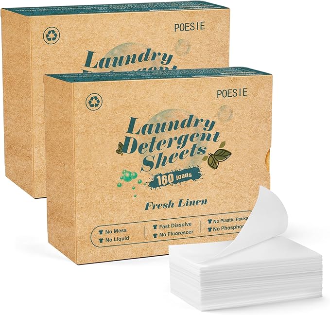 Poesie Laundry Detergent Sheet Fresh Linen Scent 320 Sheets Travel Laundry Kit No waste Portable Washing Sheets Detergent for Machine Wash & Hand Wash