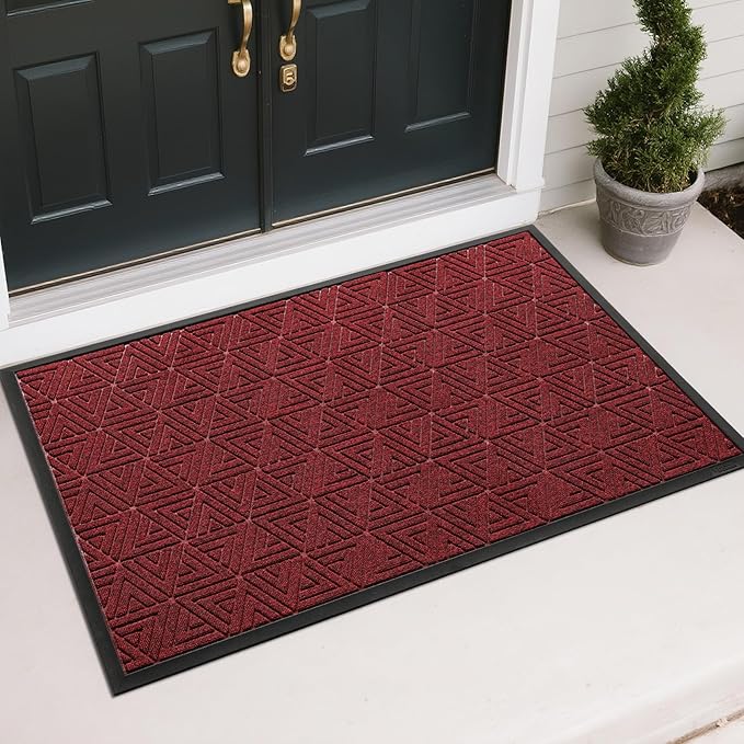 Yimobra Large Door Mat 47x32, All-Weather Waterproof Non-Slip Welcome Matt Outdoor, Heavy Duty Non Slip Doormat for Entryway for Patio and Garage Indoor, Easy Clean, Black Red