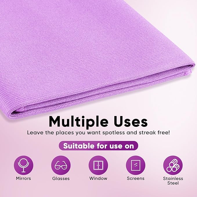 HOMEXCEL Microfiber Glass Cleaning Cloth 12 PK, Lint Free Streak Free, Reusable Cleaning Cloth for Cleaning Windows, Glasses, Mirrors, Screens, Stainless Steel, and More Purple-12”×12”