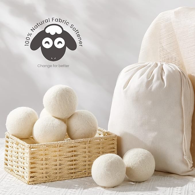 26 Pieces Wool Dryer Balls Set 24 XL Reusable Wool Balls with 2 Muslin Bags Anti Static Dryer Balls Natural Fabric Softener Wool Ball for Clothes Laundry Anti Wrinkle Saving Energy and Drying Time