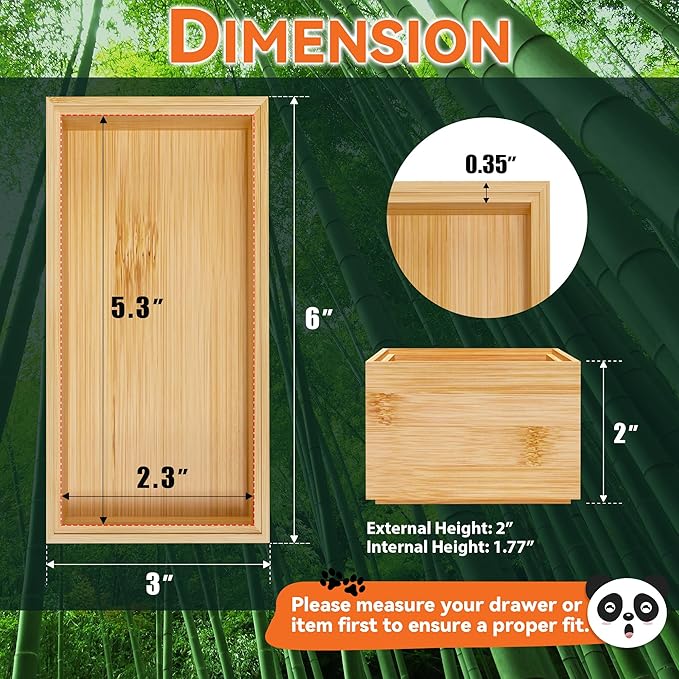 Bamboo Drawer Organizer, Small Silverware Organizer for Kitchen Drawer, Stackable Utensil Tray, 2 Pcs Flatware Organizer, Bamboo 6" x 3" x 2" (Outer), 5.3" x 2.3" x 1.77" (Inner)