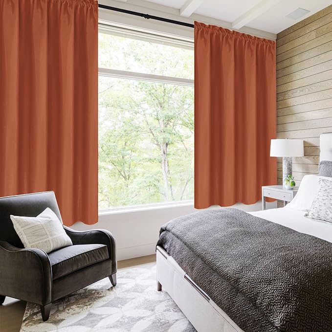 DWCN Blackout Curtains Thermal Insulated, Energy Saving & Noise Reducing Bedroom and Living Room Curtains, Burnt Ochre, W 42x L 54 Inch, Set of 2 Rod Pocket Curtain Panels
