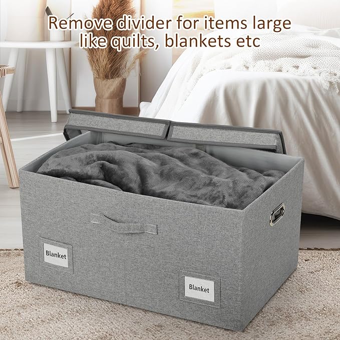 75 Quarts Extra Large Decorative Storage Bins with Lids, 3 Packs Gray Collapsible Storage Bins with Lids, Stackable Storage Bins Decorative Box Storage With Lid Extra Large