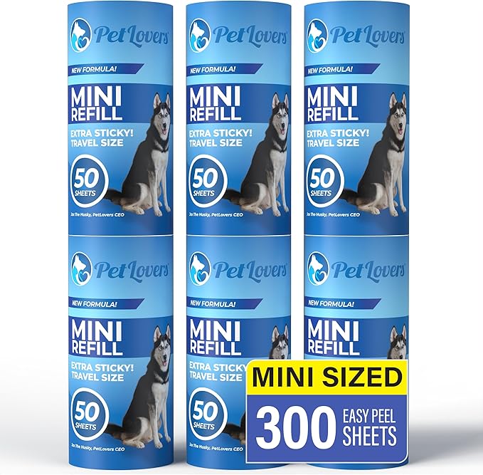 PetLovers Extra Sticky Lint Roller Mega Value Set for Pet Hair Removal, Dog and Cat Lint Remover (6 Pack Mini Refills)
