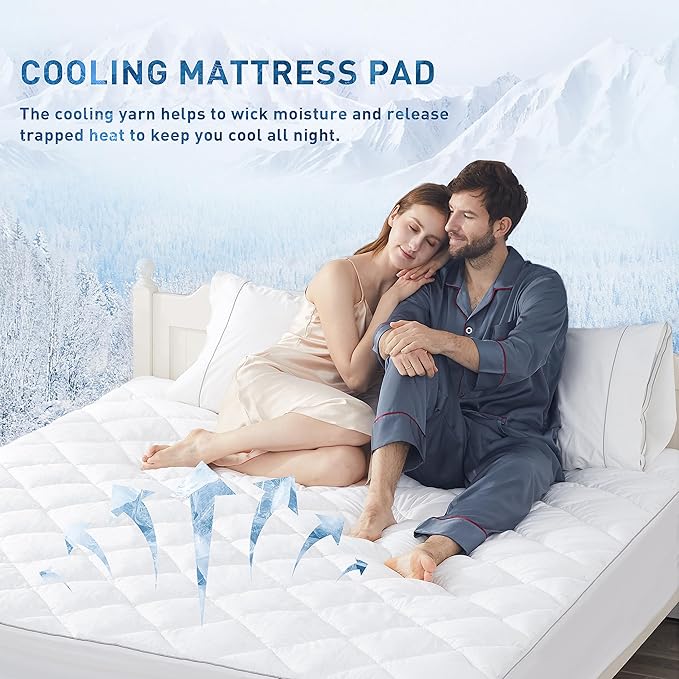 Sunflower Cooling Quilted Queen Mattress Protector, Mattress Pad Queen Chill Soft Mattress Cover, 18-22" Extra Deep Pocket Thin Version, Machine Washable Durable
