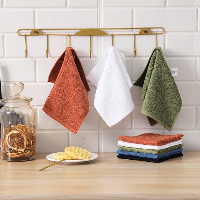 Glynniss Dishcloths Kitchen Highly Absorbent Dish Rags 100% Cotton Dish Cloths for Washing Dishes, Cleaning (Black White, 11x11)