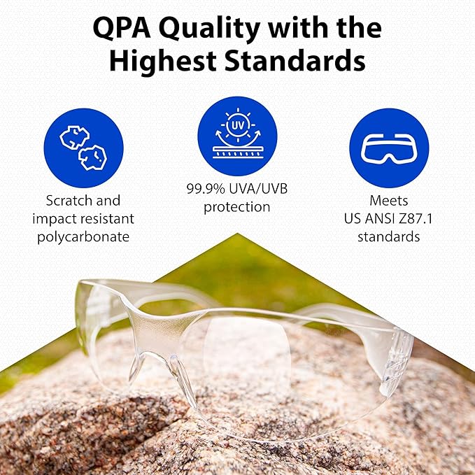 Quest Protective Apparel Safety Glasses for Men and Women - Anti Fog Safety Goggles for Shooting, Lab, or Construction – Polycarbonate Eye Protection [Clear & Pack of 3]