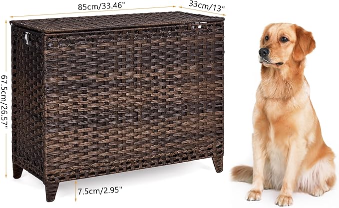 Laundry Hamper with 4 Removable Liner Bags; 176L Handwoven Rattan Laundry Basket with Lid & Heightened Feet; Clothes Hamper with Side Handles (Brown)