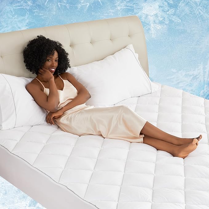 Sunflower Cooling Quilted Mattress Protector, Mattress Pad King Chill Soft, King Mattress Cover Waterproof, Extra Deep Pocket Thin Version, Machine Washable Durable, White, King 78''x 80''