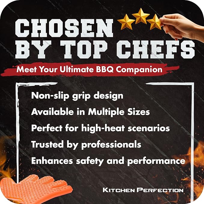 KITCHEN PERFECTION Silicone Smoker Oven Gloves -Extreme Heat Resistant BBQ Gloves -Handle Hot Food Right on Your Smoker Grill Fryer Pit|Waterproof Oven Mitts Grill Gloves |Superior Value Set+3 Bonuses