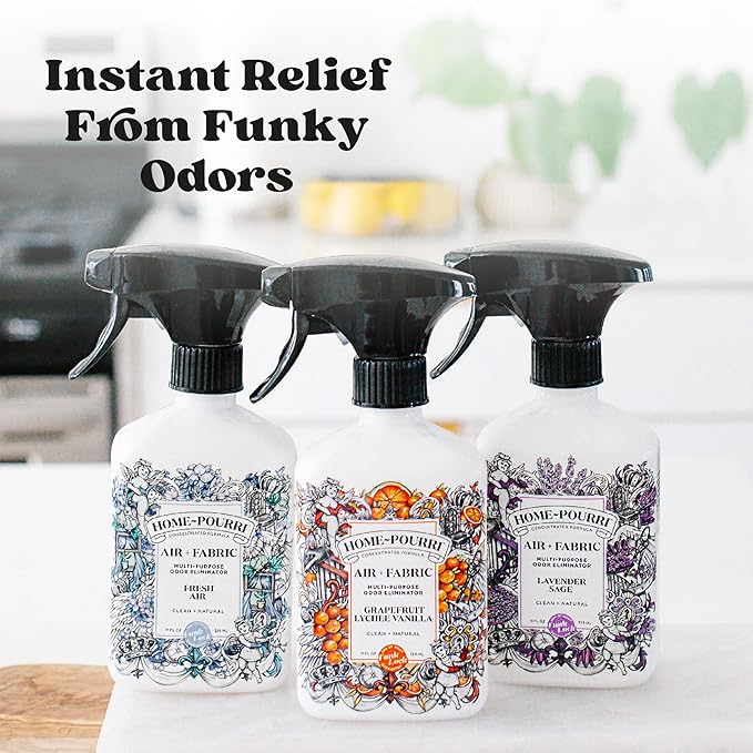 Home-Pourri Air + Fabric Multi-Purpose Odor Freshener Spray, 11 Fl Oz, Up to 570 Uses, Fresh Air Scent, Room Deodorizer with Essential Oils, for Carpets, Couches, Bedding & Curtains