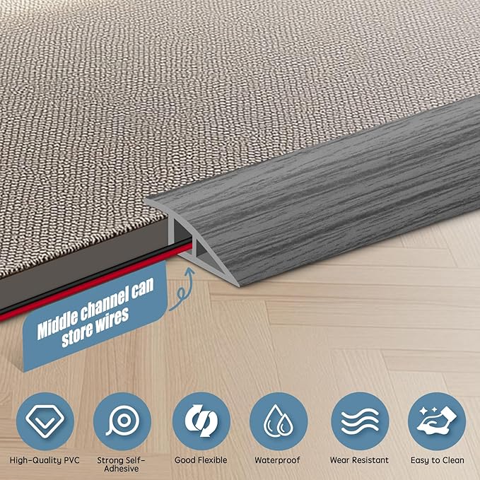 Floor Transition Strip Door Threshold 39" Floor Transition Reducer Trim on The Edges Threshold Strip Self Adhesive Suitable for Doorways, Tiles, Carpet
