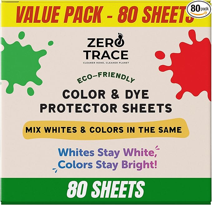 Zero Trace Color Catchers for Laundry - Protects Clothes with Laundry Color Dye Catcher Sheets and Bleed Remover - 80 Sheets
