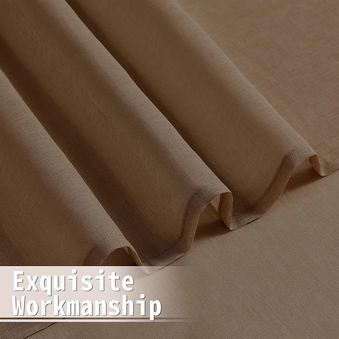 Tollpiz Small Sheer Door Curtain Closet Linen Textured Curtain Sheers Doorway Light Filtering Voile French Door Rod Pocket Curtains Patio Glass Door, 25 x 40 inches Long, Brown, Set of 1 Panel