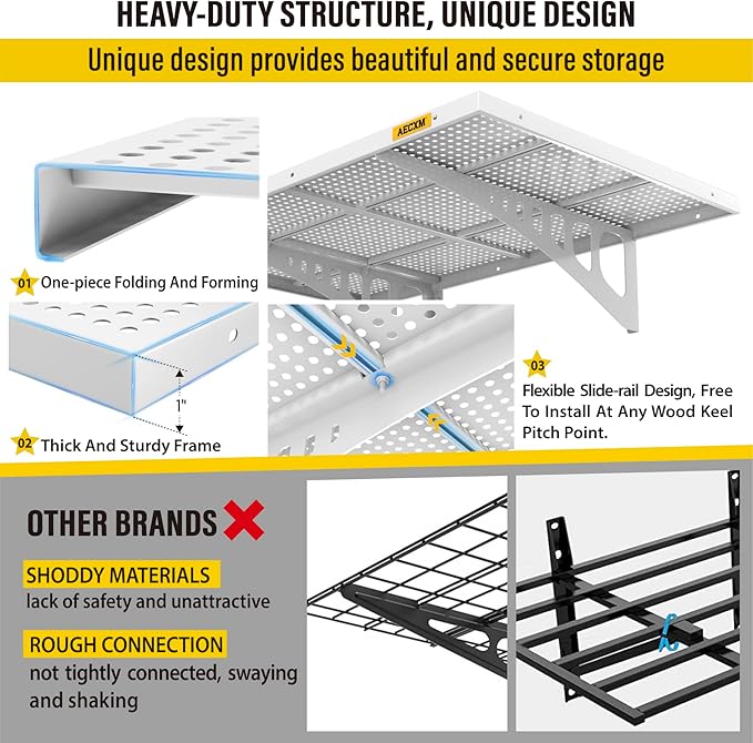 4-pack 2x3ft Adjustable Garage Wall Shelving 1120lbs Load Capacity Heavy Duty Wall Mounted Storage Shelf Metal Floating Shelves for Garage(White)