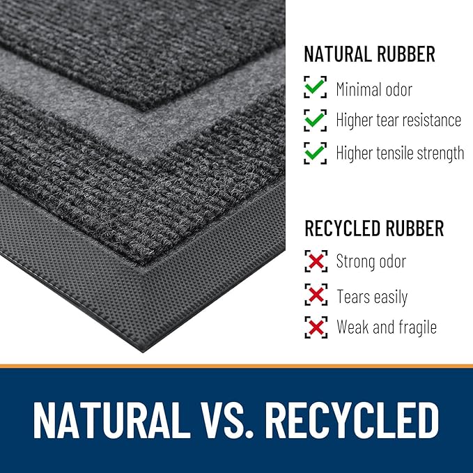 OLANLY Front Door Mat Indoor Outdoor Entrance, Waterproof All-Season, All-Weather Doormat, Sturdy Natural Rubber, Fade Resistant, Low Profile, Easy Clean Patio Porch Entryway Mat, 59x35, Grey