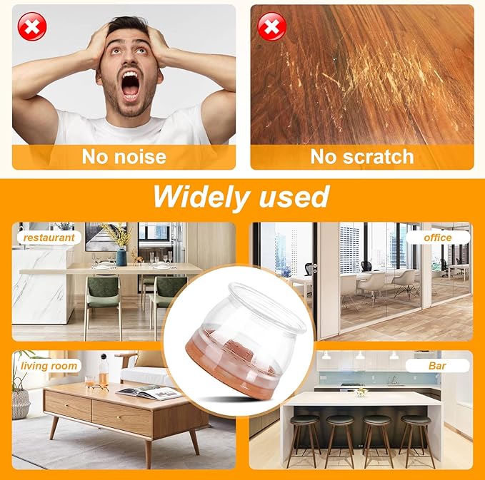 CHUNZEXI 16 Pack Chair Leg Floor Protectors for Hardwood Floors, Silicone Felt Covers Pads Caps, Protect Wood Furniture Feet Floors Noise Reduce and Scratch (Universal Small & Clear)