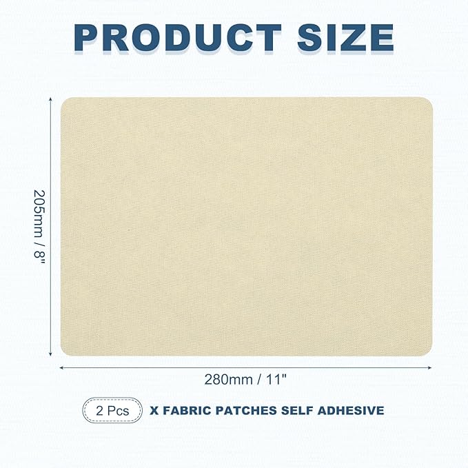 PATIKIL 8x11 Inch Linen Repair Patches, 2Pcs Self-Adhesive Fabric Patch for Sofas Tote Bags Furniture Car Seats Clothes Tents, Beige
