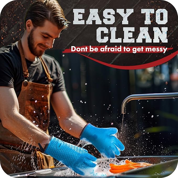 KITCHEN PERFECTION S Silicone Smoker Oven Gloves -Extreme Heat Resistant BBQ Gloves -Handle Hot Food Right on Your Grill Fryer Pit|Waterproof Oven Mitts |Superior Value Set+3 Bonuses