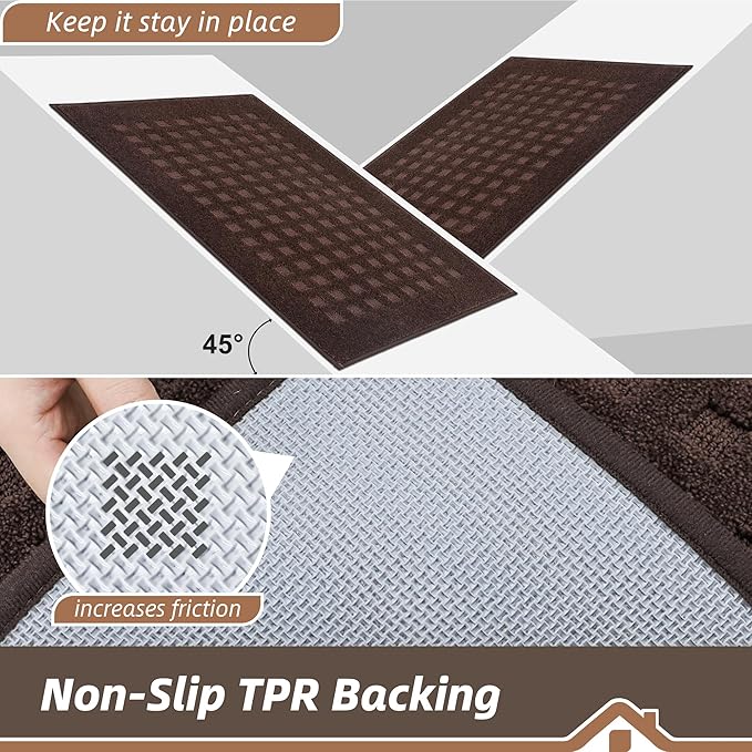 BEQHAUSE Waffle Door Mats Indoor 24"x36", Dog Mat for Muddy Paws Absorbent and Dirt Resist Floor Mats Non-Slip Washable Rugs for Entryway, Welcome Mat for Front Back Door, Muddy Wet Shoes, Dark Brown