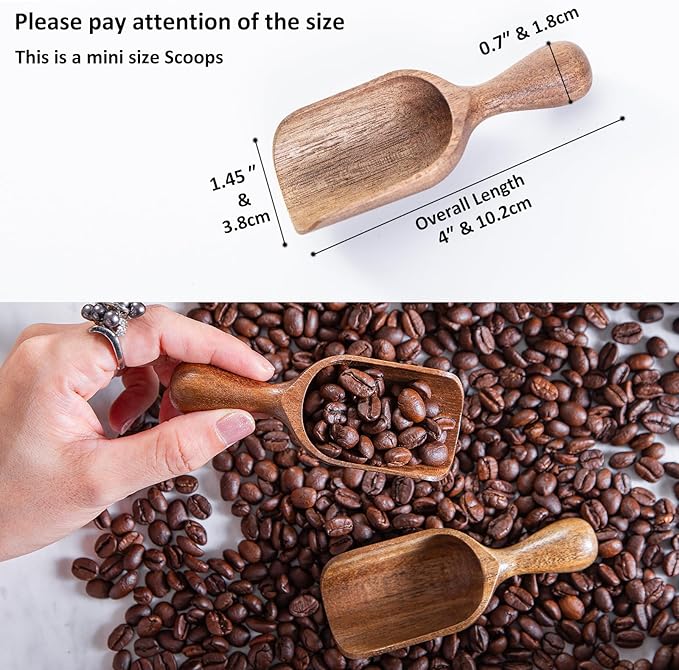 Wooden Scoop for Canisters 6PCS Acacia Wood Scoops for Jars Measuring Spoons for Ground Coffee Scoops Wooden Scoops Measuring Scoop for Seasoning Bath Salt Laundry Detergent Shovel-Multipurpose