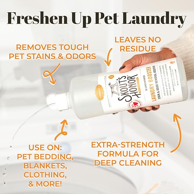 Skout's Honor Laundry Booster Stain & Odor Removal Additive - Plant-Powered Formula for Pet Bedding, Clothing, and Washable Pee Pads - Eco-Friendly & Cruelty-Free, 32 oz, 2-Pack