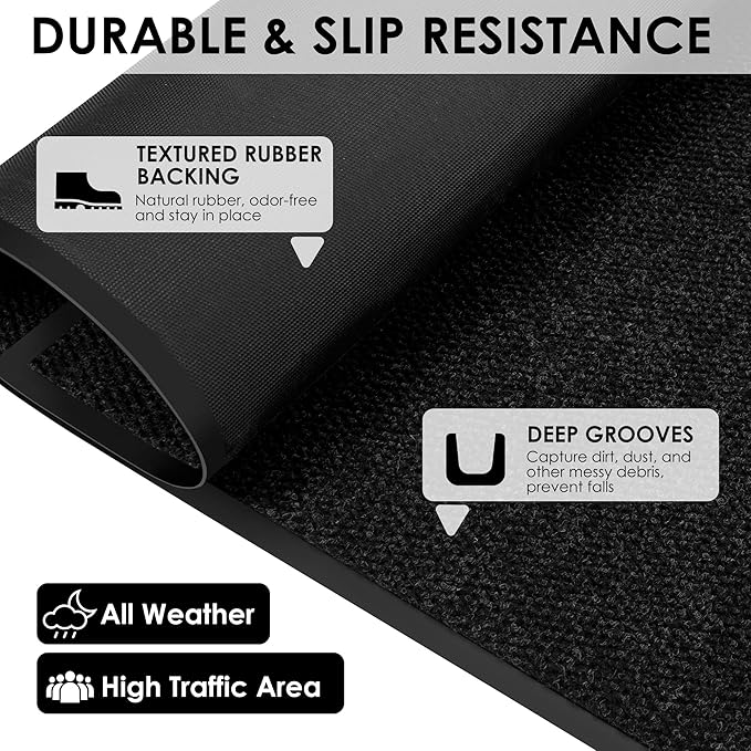 3′ x 30′ Front Door Mat Indoor Outdoor Entrance, Commercial Floor Mat Heavy Duty Dirt Trapper Entryway Doormat, Custom Size Non Slip Rubber Backing Welcome mat, Door Mat for High Traffic Area