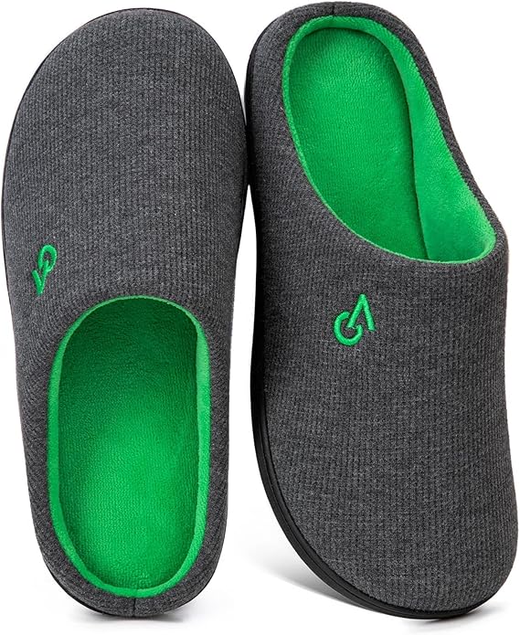 VeraCosy Men's Two-Tone Memory Foam House Slippers Indoor Outdoor Durable Rubber Sole