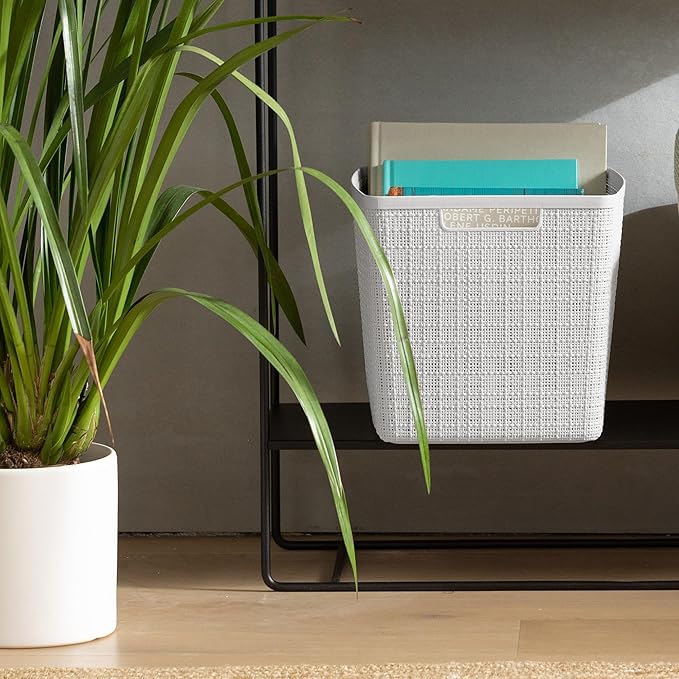 Curver Jute Decorative Plastic Organization and Storage Basket Perfect Bins for Home Office, Closet Shelves, Kitchen Pantry and All Bedroom Essentials, White, Large Cube, Set of 4