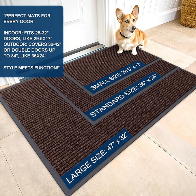 OLANLY Front Door Mat Indoor Outdoor Entrance, Waterproof Heavy Duty Doormat, Fade Resistant, Low Profile, Easy Clean Patio Porch Welcome Floor Mats for Entry, 59x20, Brown