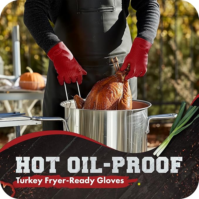 KITCHEN PERFECTION S Silicone Smoker Oven Gloves -Extreme Heat Resistant BBQ Gloves -Handle Hot Food Right on Your Grill Fryer Pit|Waterproof Oven Mitts |Superior Value Set+3 Bonuses