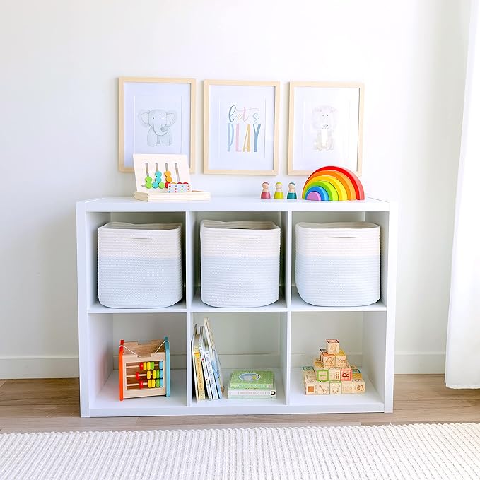 NaturalCozy Storage Cubes 11 Inch Cotton Rope Woven Baskets for Organizing, 3-Pack | Cube Storage Bin | Square Storage Baskets for Shelves Organizer, Classroom, Kids Toy Bins, Closet, Baby Nursery