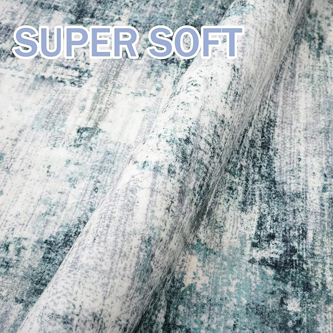 IOHOUZE Abstract Runner Rug 2x6 Ft Washable Runners for Hallways, Non Slip Kitchen Runner Printed Faux Wool Entryway Runner Indoor, Modern Abstract Floor Carpet for Hall Kitchen Bedroom, Sage Grey