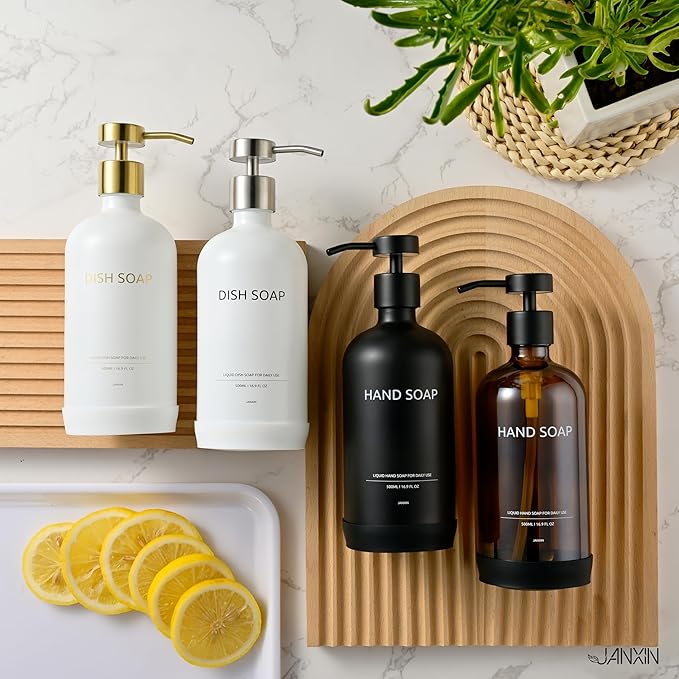 Glass Soap Dispenser Set by Janxin,Bathroom Soap Dispenser Set with Ceramic Tray,Luxury Bathroom Accessories,Modern Kitchen Decor (White+Silver(Lotion))