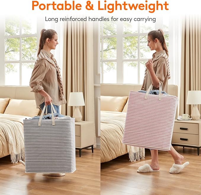 Lifewit 2 Pack Laundry Hamper Large Collapsible Laundry Basket, Freestanding Waterproof Cloth Hamper with Easy Carry Handles in Laundry Room Bedroom Bathroom Dorm for Adult, Gray&Pink, 2 x 100L