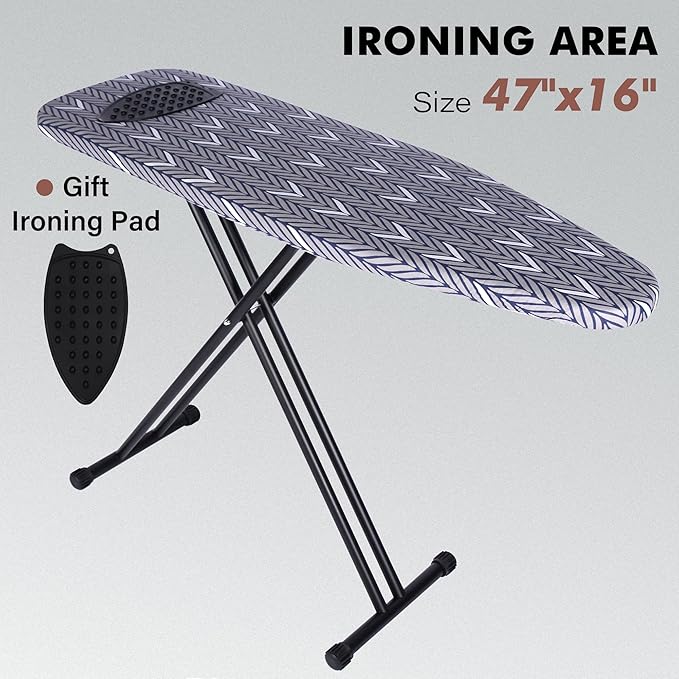 Ironing Board Full Size, Metal Construction Iron Board with Extra Thick Heavy Duty Padded Cover, Stable Structure, Anti-Skid Feet