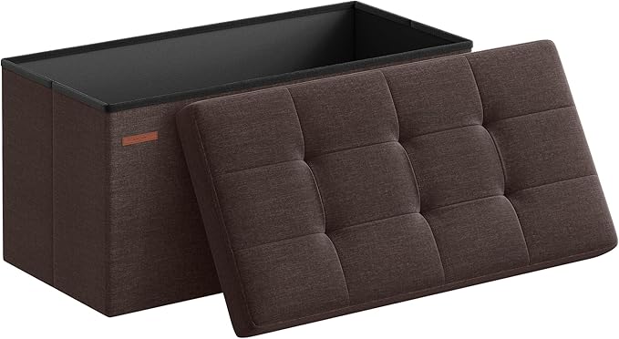 SONGMICS Mazie Collection - 30 Inches Folding Storage Ottoman Bench, Ottoman Foot Rest, End of Bed Bench, Storage Chest, Load 660 lb, for Living Room, Bedroom, Entryway, Brown ULSF047K02