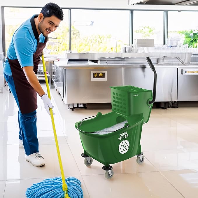 Dryser Commercial Side Press Wringer Combo Mop Bucket, 33 Quart, Green